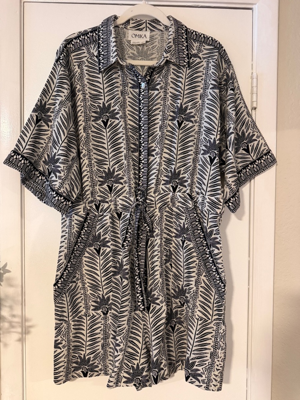 Omika Black & White Short-Sleeve Button Front Romper